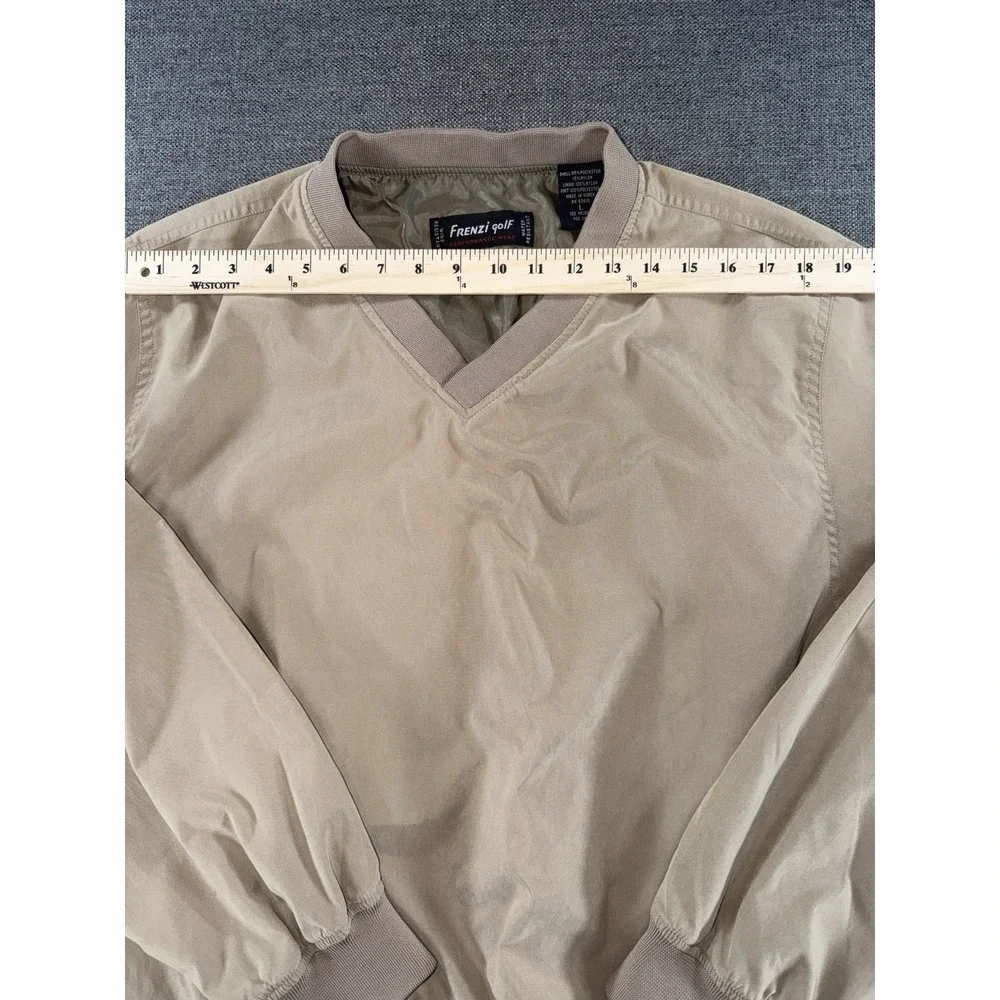 Frenzi Golf Windbreaker Pullover Jacket Mens Large Beige V-Neck Lightweight Golf